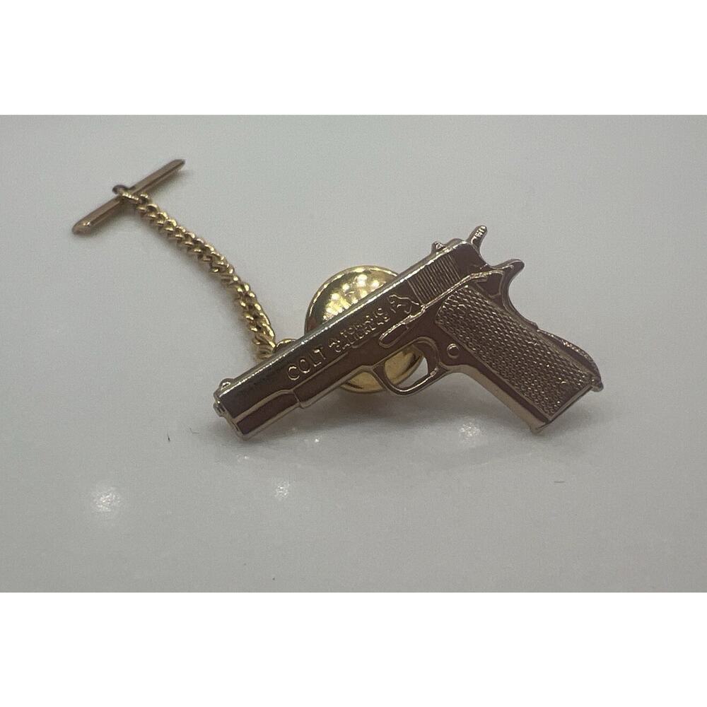 Colt Automatic Caliber 45 Pistol Hand Gun Vintage Gold-Tone Tie Tack Lapel Pin